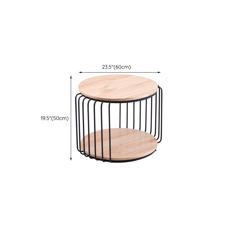 Nordic Solid Wood Round Coffee Cocktail Table with Floor Shelf