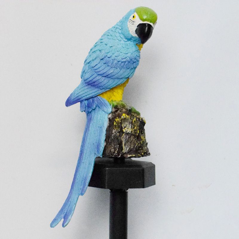Resin Parrot Solar Pathway Light Decorative LED Ground Plug Lamp in Blue/Red for Outdoor Garden