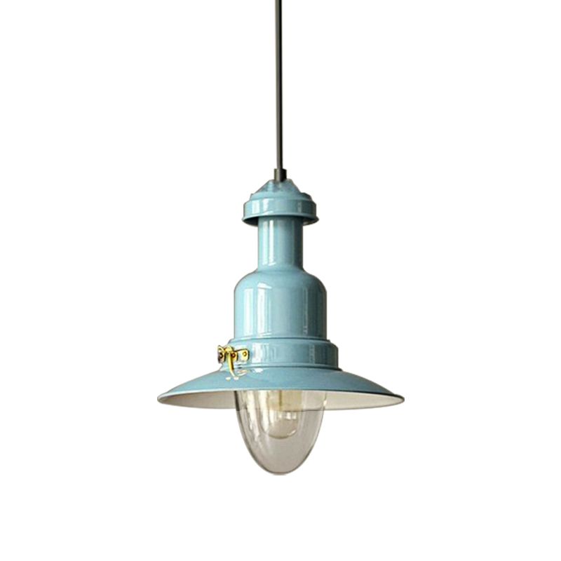 Industrial Stylish Saucer Ceiling Fixture 1 Light Metallic Pendant Lighting in Blue/Sky Blue/Yellow for Living Room