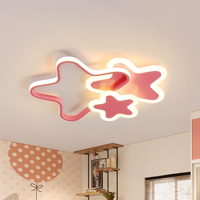 16.5"/20.5" W LED Girls Bedroom Flushmount Lighting Kids Pink Ceiling Flush Mount with Star Acrylic Shade