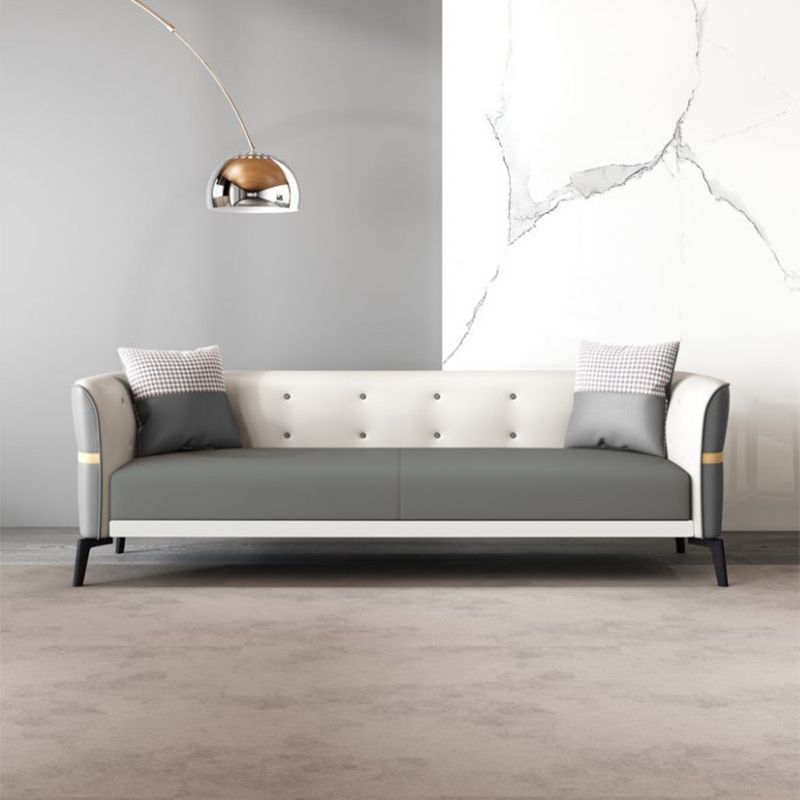 Faux Leather Tuxedo Arm Sofa Stain Resistant 3 Seater Sofa with Tufted Back
