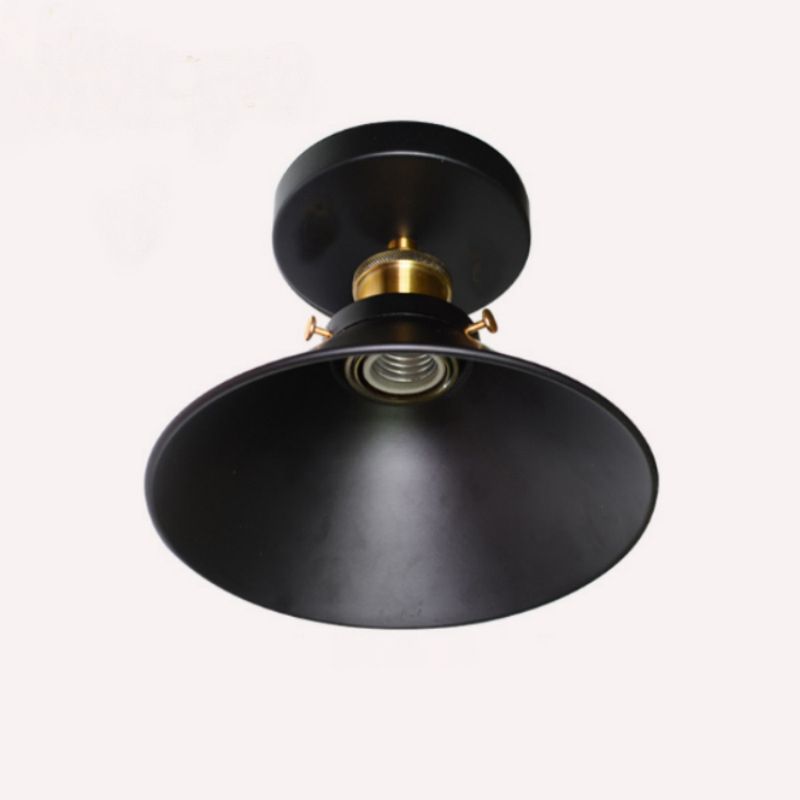 Lámpara acampanada de montaje empotrado de metal, luz de techo de montaje semiempotrado para pasillo de 1 cabezal, en negro
