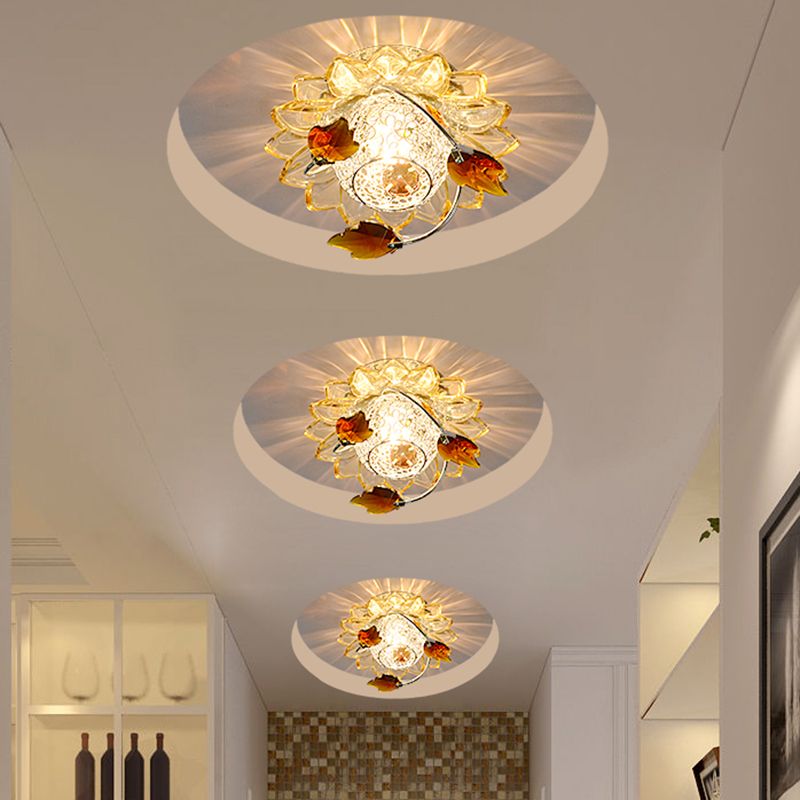 Globe Flush Mount Fixture Modern Metal 1 Bulb Blue/Tan Ceiling Light in Warm/White Light with Crystal Maple Leaf Deco