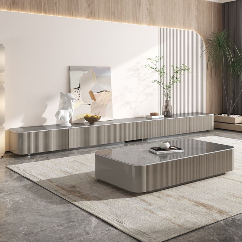 Pedestal Glam Coffee Table Rectangle Slate Single Coffee Table with Drawer