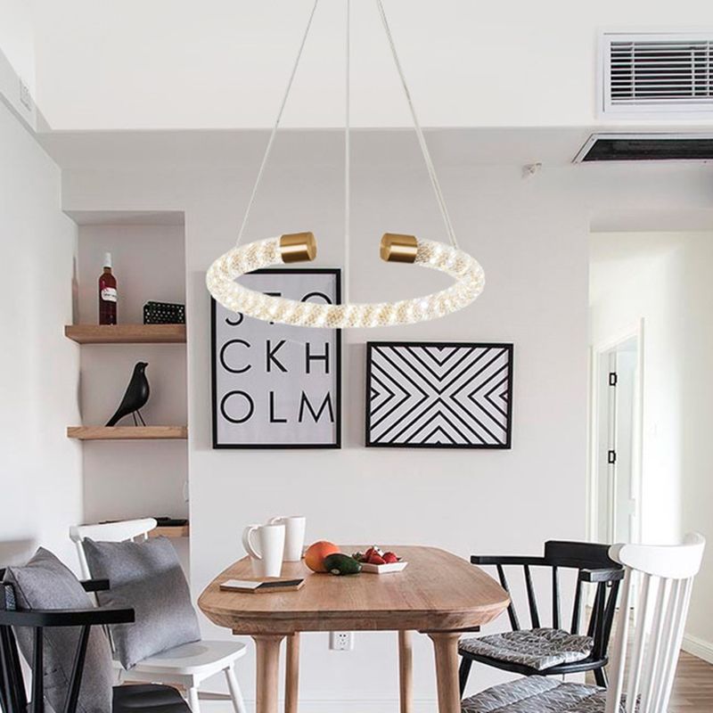 Circular Hanging Chandelier Contemporary Crystal LED Brass Suspension Pendant Light, 16"/23.5"/31.5" Wide