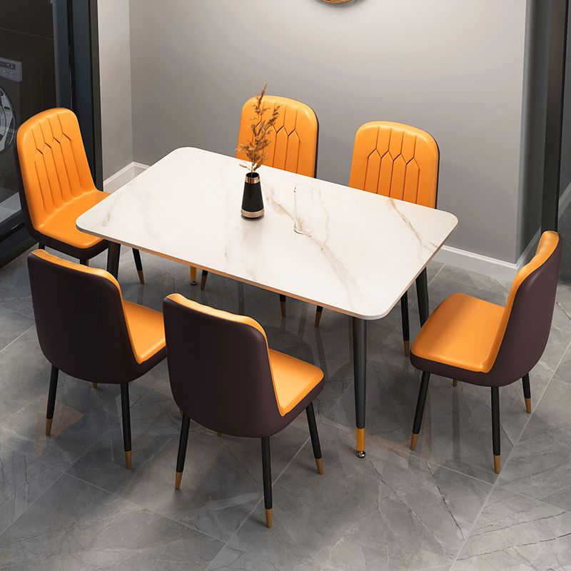 Stone Top Table Contemporary Rectangle Table with 4 Legs in Black