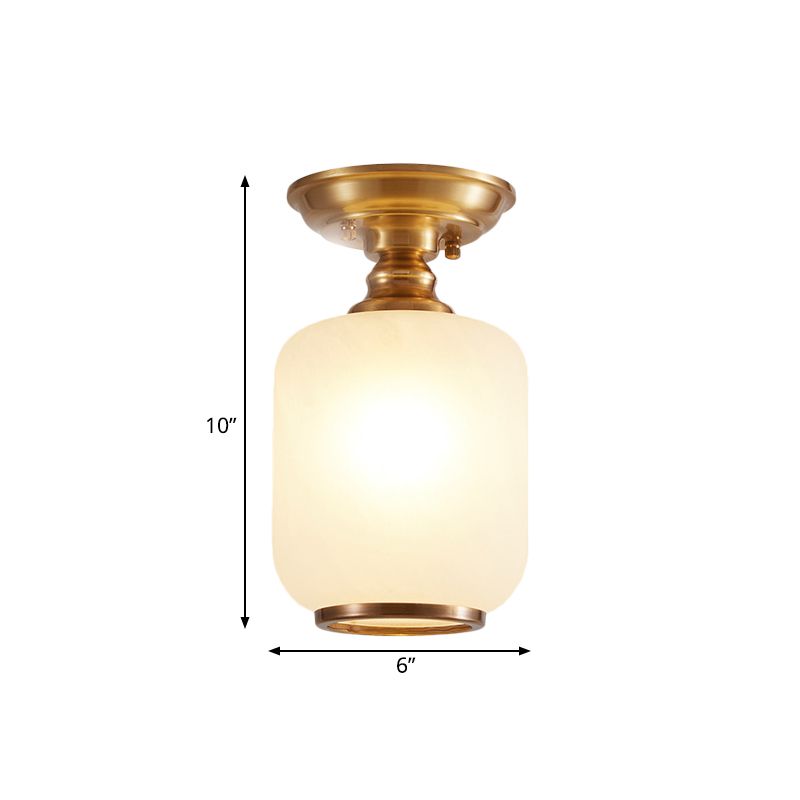 1-kops semi-gemonteerde verlichting Vintage gang-inbouwlamparmatuur met lantaarnopaalglazen kap in messing