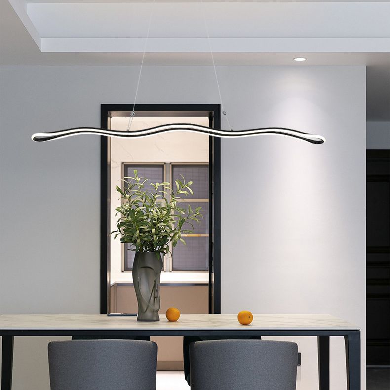 Wavy Lines Shaped Aluminum Alloy Island Light 39.3" Wide Modern Minimalist LED Suspension Lamp With Adjustable Hanging Wire