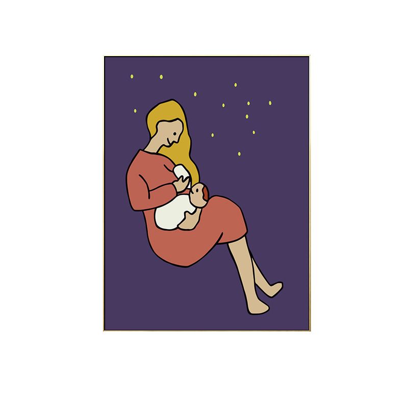 Mother with Her Baby Canvas Textured Childrens Art Nursery Wall Decor in Soft Color