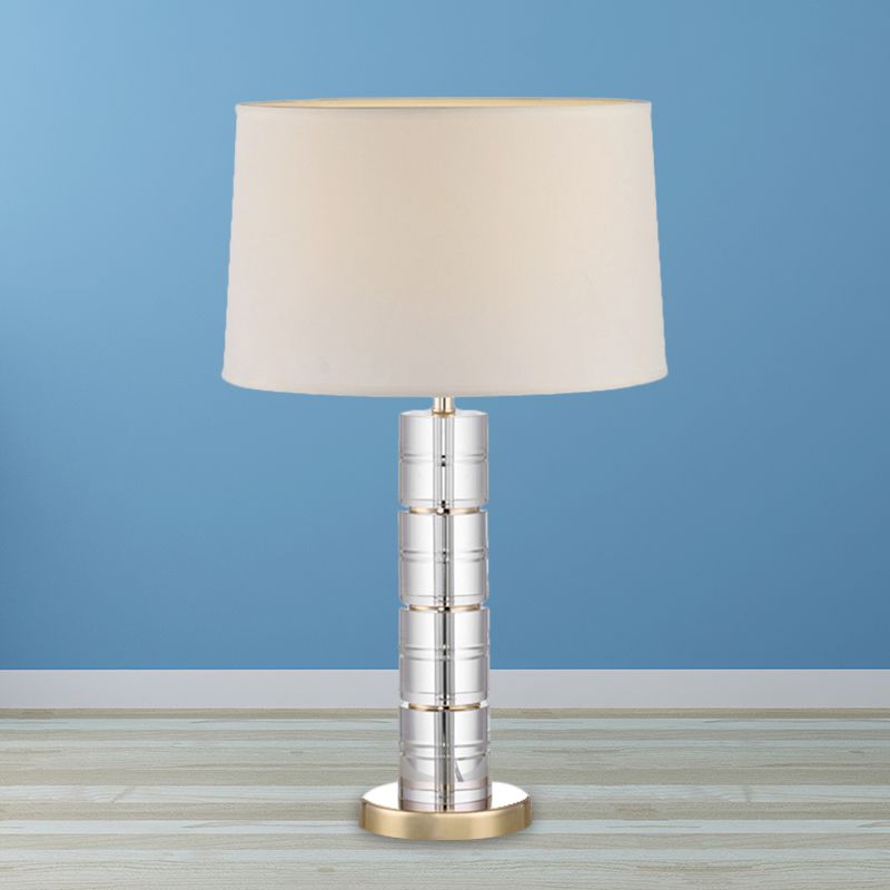 1 kopstoffen nachtkastje lamp Traditioneel beige vat schaduw slaapkamer kristallen tafellicht
