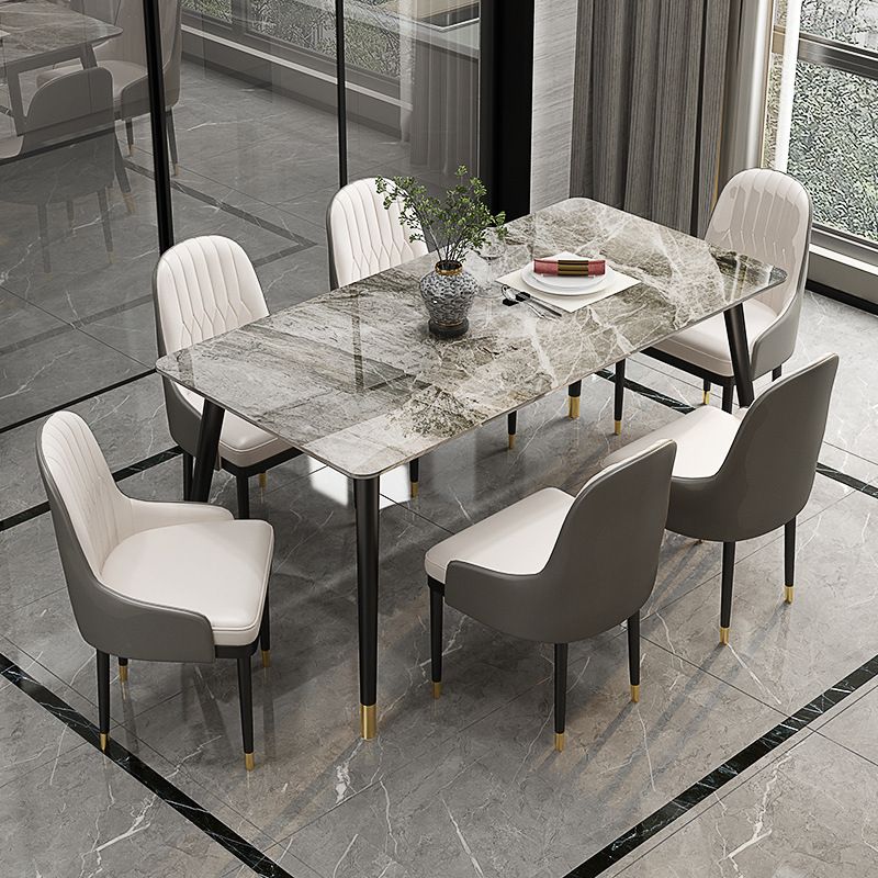 Rectangular Sintered Stone Dining Table Luxury White Furniture with Steel 4 Legs for Home