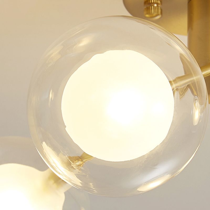 Ball Semi Flush Mount Chandelier Modern Clear and Frosted Glass 5-Light Corridor Ceiling Light