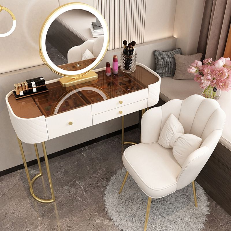 15.74" Wide Vanity Desk with 3 Storage Drawers Glam Glass Dresser, Whit