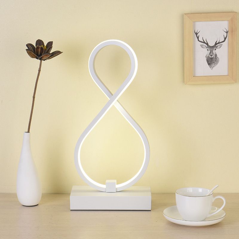 Tableau Twisted Modernisme Acrylique LED White Nightstand Lampe avec base en métal rectangulaire