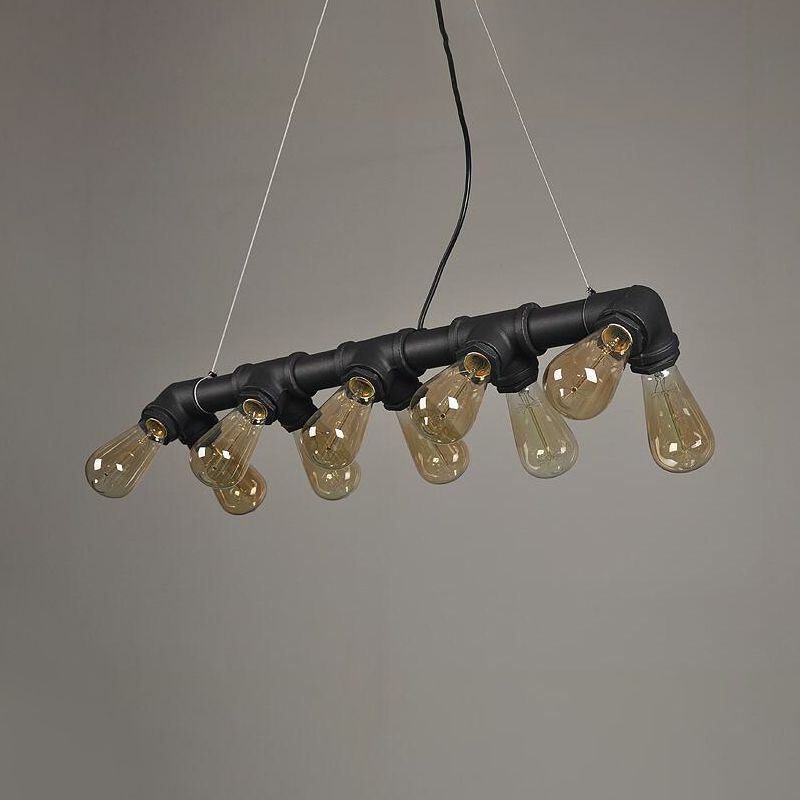 Black/Copper Symmetric Piping Pendant Industrial Metal 10 Bulbs Kitchen Dinette Island Light Fixture