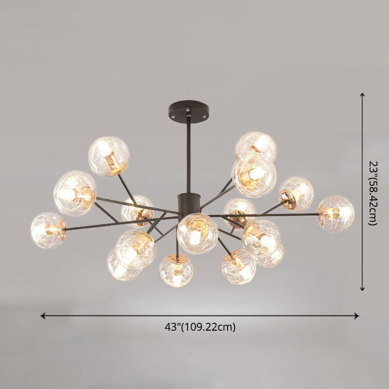 Clear Aluminum Wire Glass Ball Chandelier Light Modern Lighting Ceiling Pendant Light in Black