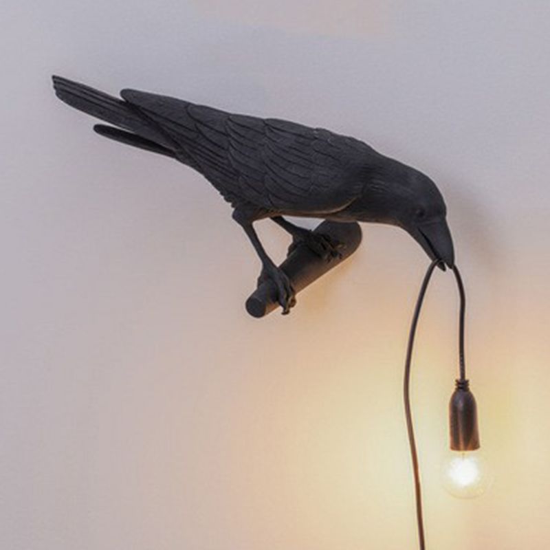 Raven Shaped Wall Sconce Lamp Artistic Resin 1 Head Wall Lighting Ideas with Exposed Bulb Design