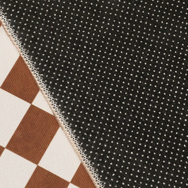 Brown Square Grid Rug Blended Modern Rug Washable Rug for Living Room