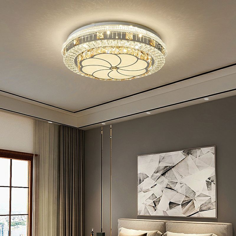 Modern Simple Ceiling Light Circle Shape Ceiling Lamp with Crystal Shade for Bedroom