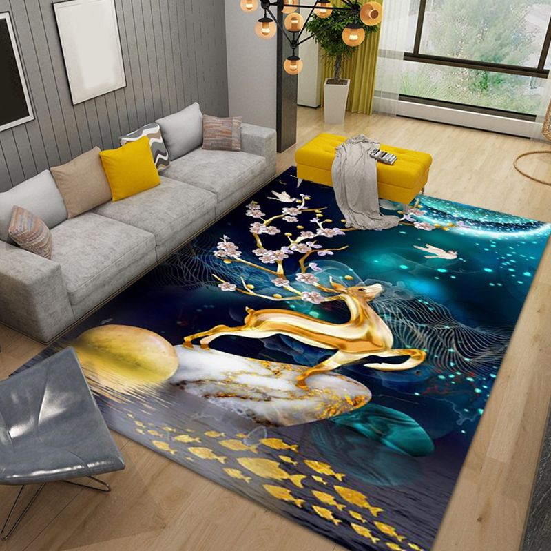 Luxury Gold Rug Polyester Graphic Indoor Rug Washable Rug for Drawing Room