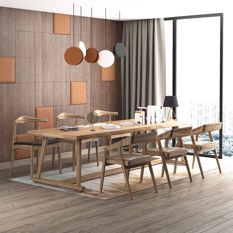 Mesa de comedor de madera maciza contemporánea con base de caballete