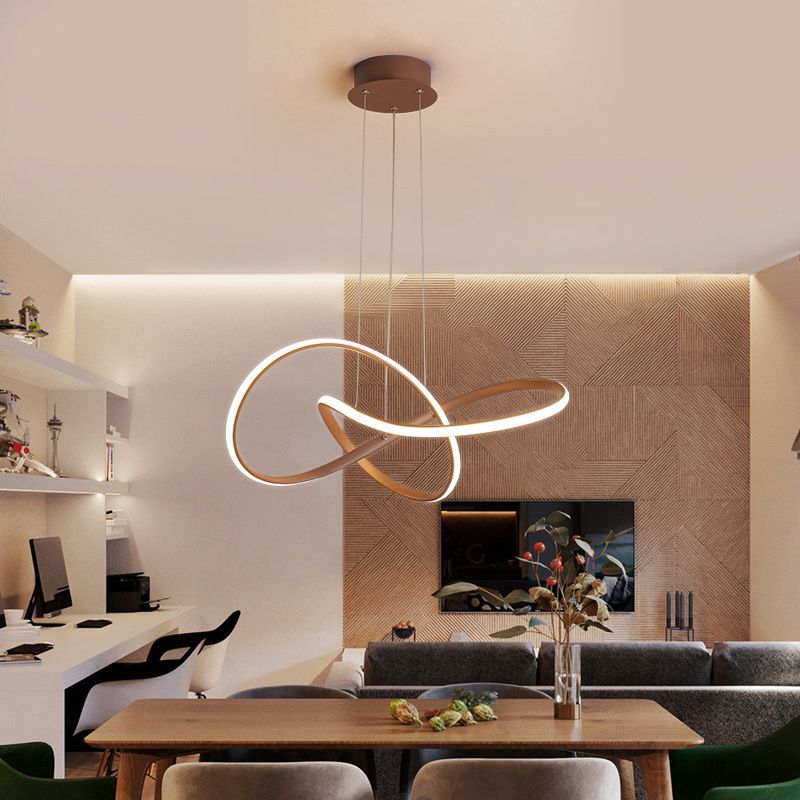 Curva senza soluzione di continuità il lampadario a sospensione a sospensione contemporanea ristorante metallico a led luce in oro