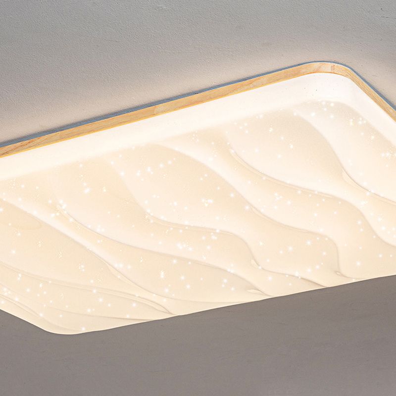 LED Modern Wood Flush Mount Geometric Shape Ceiling Light with Acrylic Shade for Bedroom