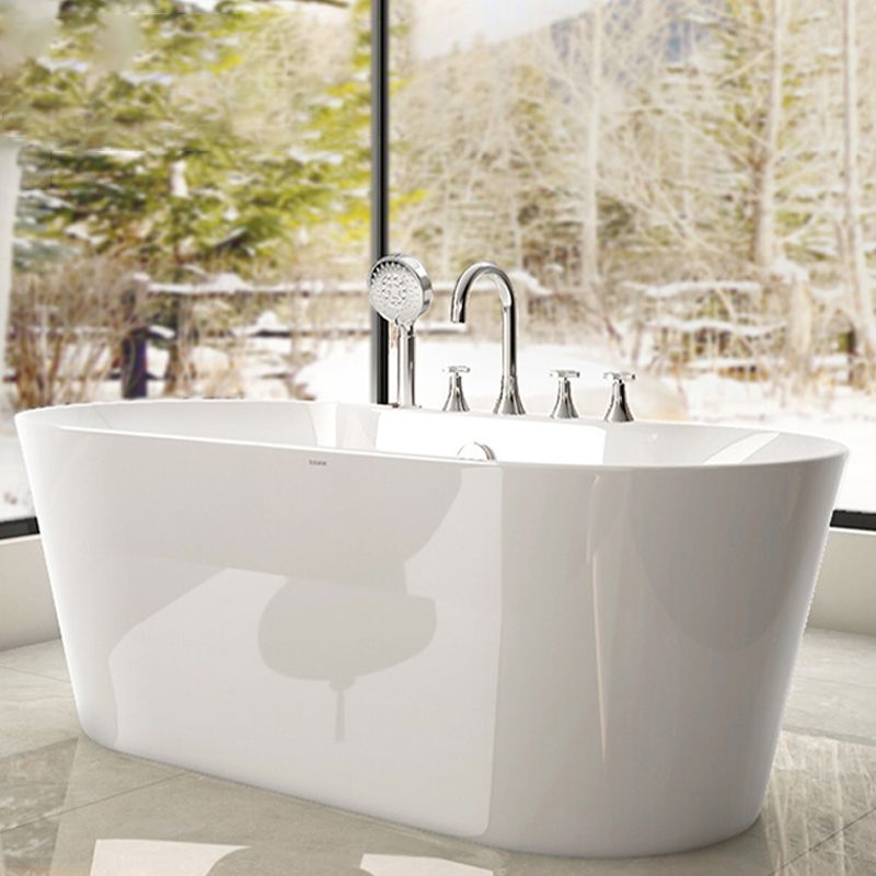 Modern Acrylic White Bathtub Ellipse Back to Wall with Drain Bath Tub