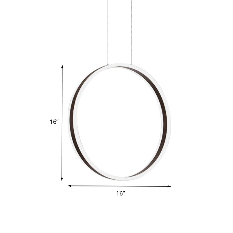 Modernist Ring Hanging Light Kit Acrylic Dining Room LED Ceiling Pendant Lamp in Coffee, 16"/23.5" Dia
