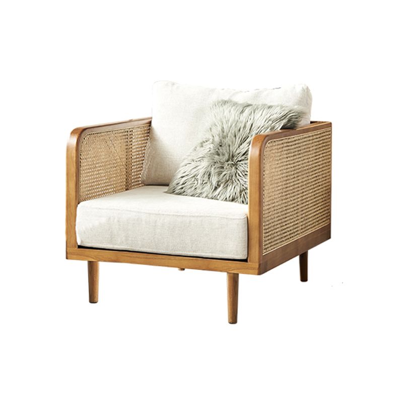 25.59" High Linen Sofa White Tuxedo Arm Sofa with Loose Back in Solid Wood