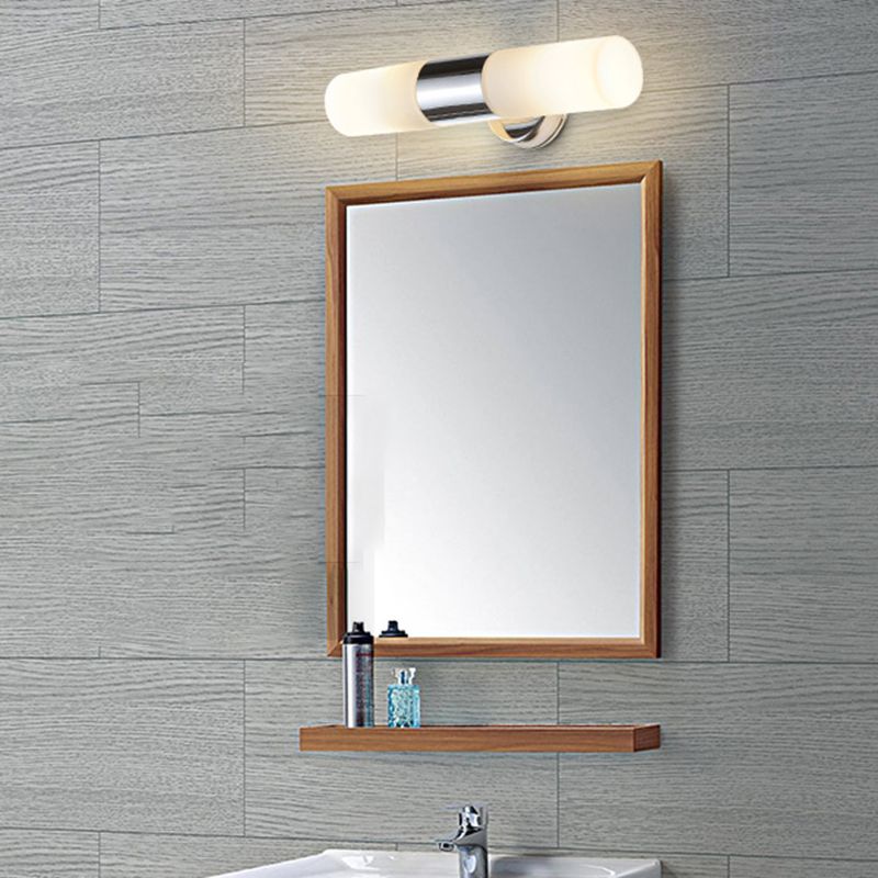 Cylinder Shape Vanity Lamp Modern Style Metal 2 Lights Bath Light in Sliver