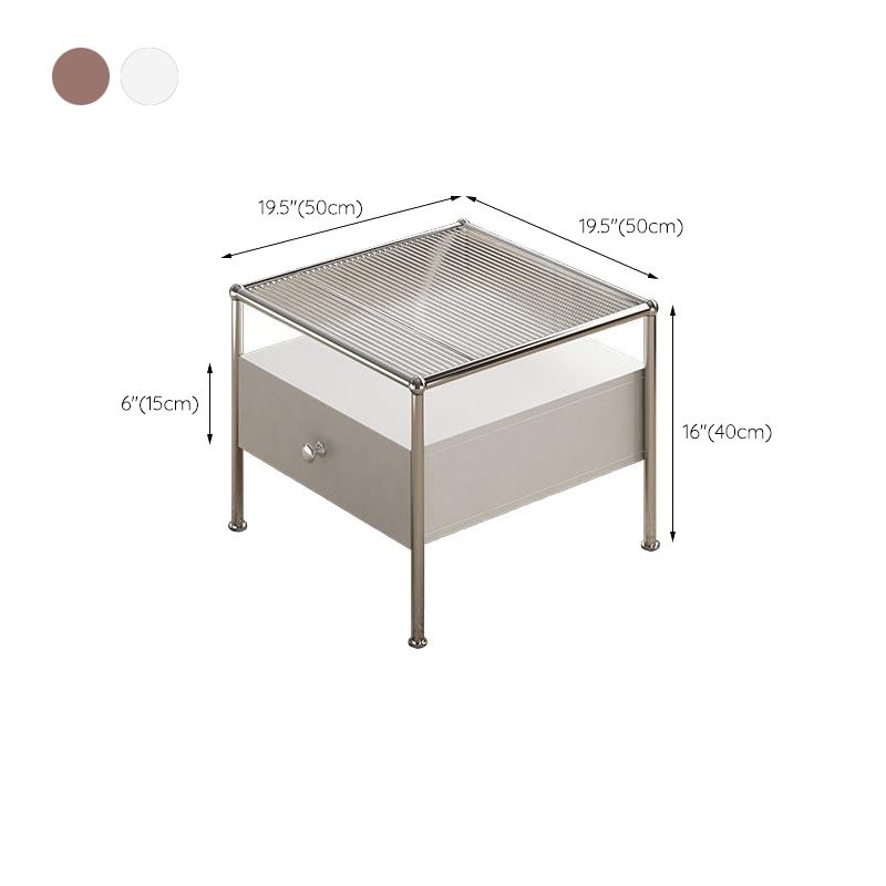 Modern 2 Nesting Glass Coffee Table Set Steel 4 Legs 1 - Drawer Cocktail Table
