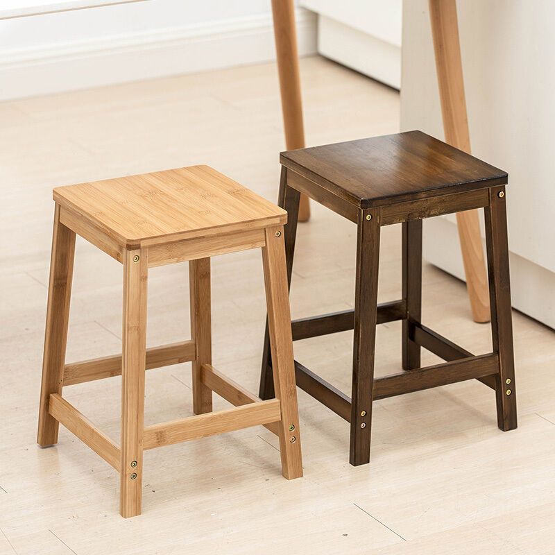 Contemporary Wood Stool Backrest Backless Bamboo Counter Stool with 4 Legs