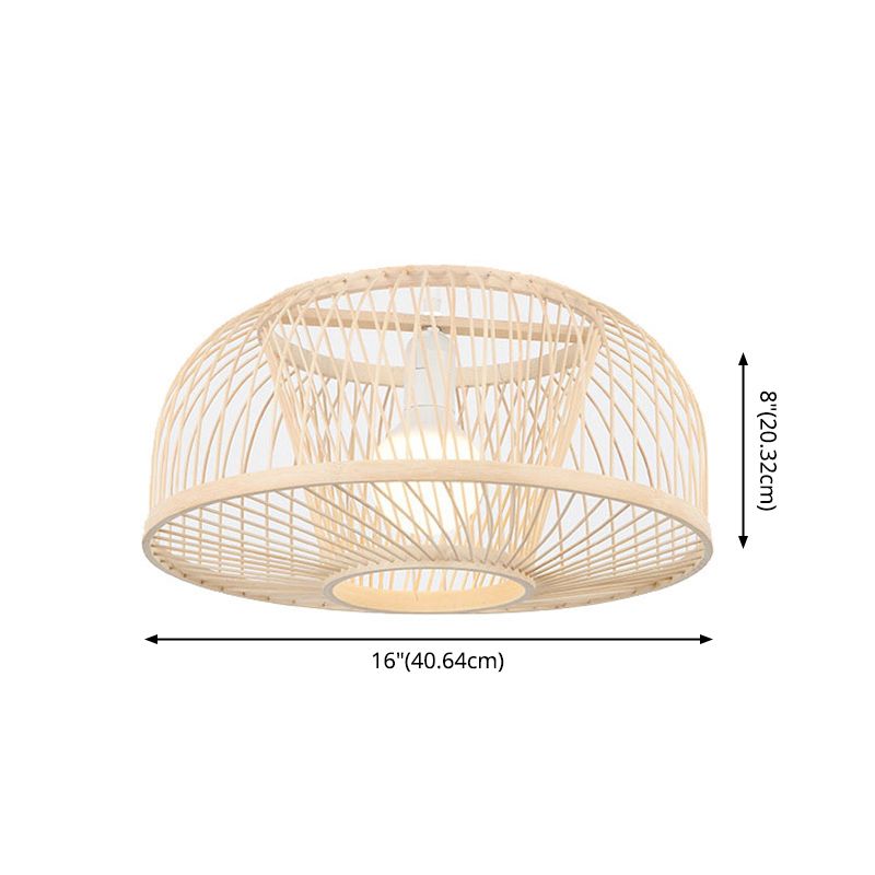 Asia Bamboo Hanging Ceiling Light 1-Light Dome Beige Ceiling Pendant Light