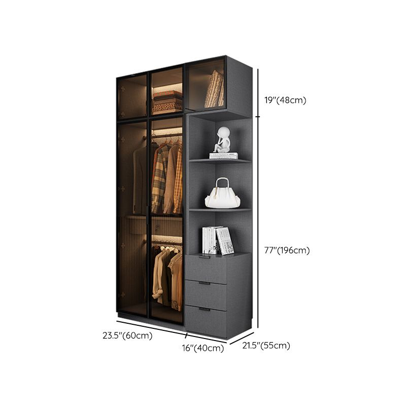 Modern Glass Wardrobe Cloth Rod Included Wardrobe Closet without Light