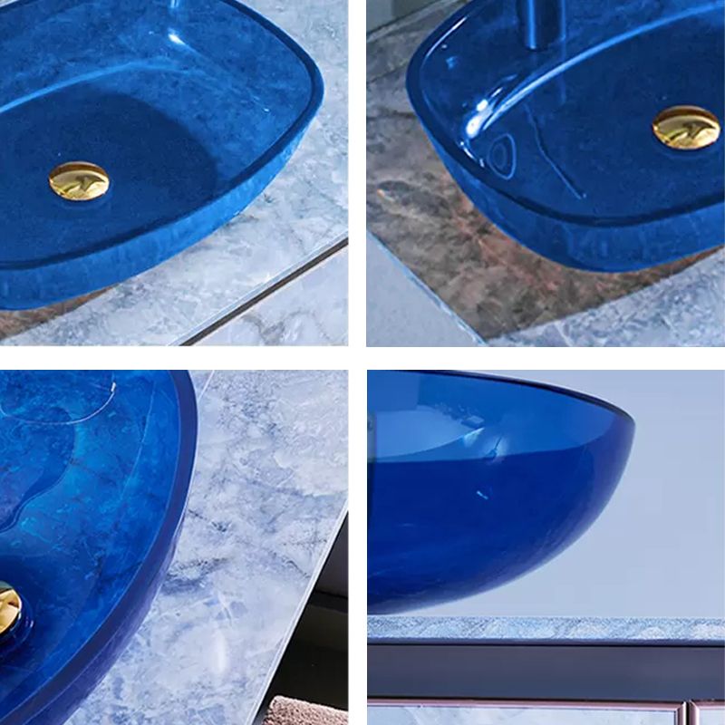 Modern Vessel Sink Oval Glass with Pop-Up Drain and Faucet Vessel Bathroom Sink