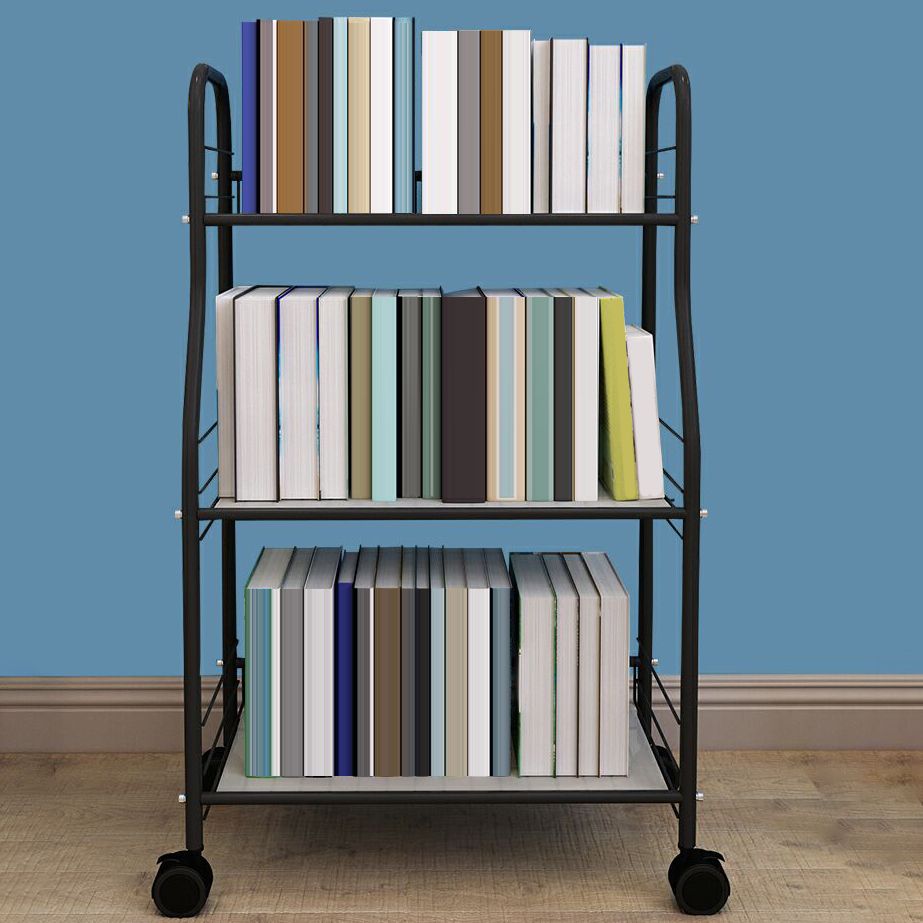 Modern Steel Bookshelf with Wheels Open Bookcase for Living Room