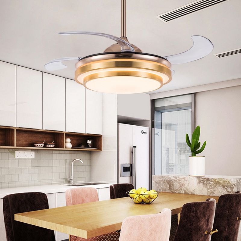 Abgestufte runde Metall 4 Blades Halbflush Light Moderne LED Deckenventilator für Esszimmer, 19 "breit