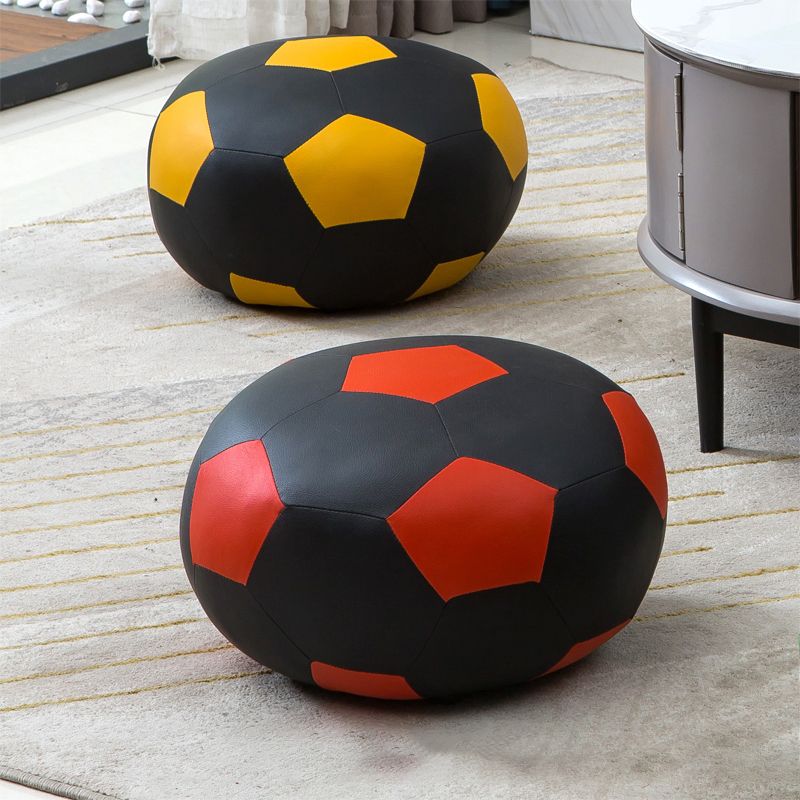 Stain Resistant Faux Leather Ottoman Football Printed Pouf Modern Ottoman