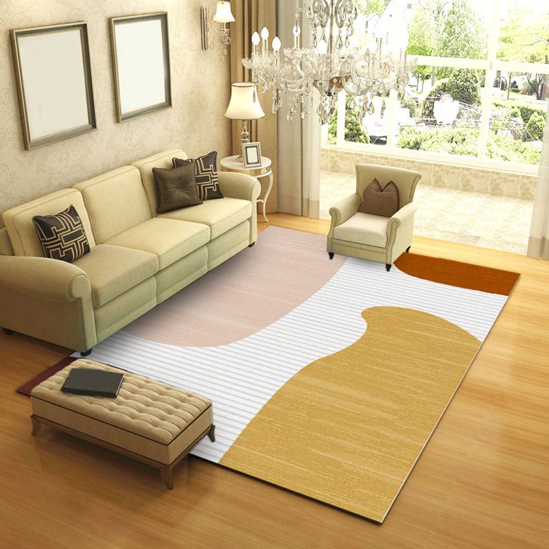 Gold Modern Rug Polyester Color Block Area Rug Stain Resistant Rug for Living Room