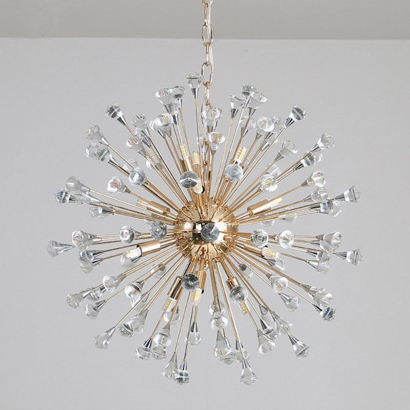 Gold Sputnik Chandelier Pendant Light Postmodern 12 Crystal Beaded Hanging Light