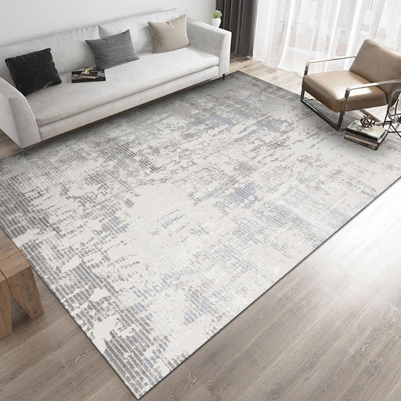 Grey Tone Geometric Lines Rug Polyester Relaxing Anti-Slip Backing Indoor Rug for Living Room