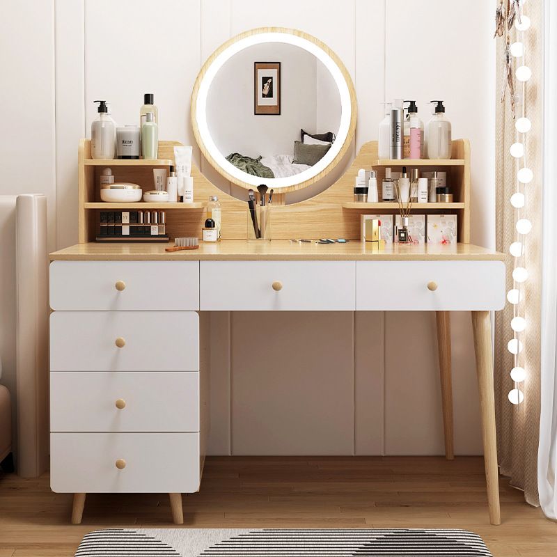 Contemporary Rubberwood Make-up Vanity with Mirror and Stool