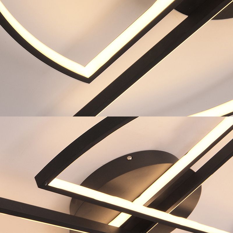 Lámpara de techo LED negra moderna con iluminación empotrada de acrílico geométrico en luz blanca/cálida, 18 "/25,5"/31,5 "de ancho