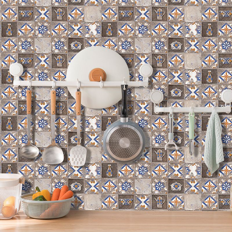 Antique Cookware Print Peel Wallpapers Distressed Grey Geometric Wall Art, 12 Pieces