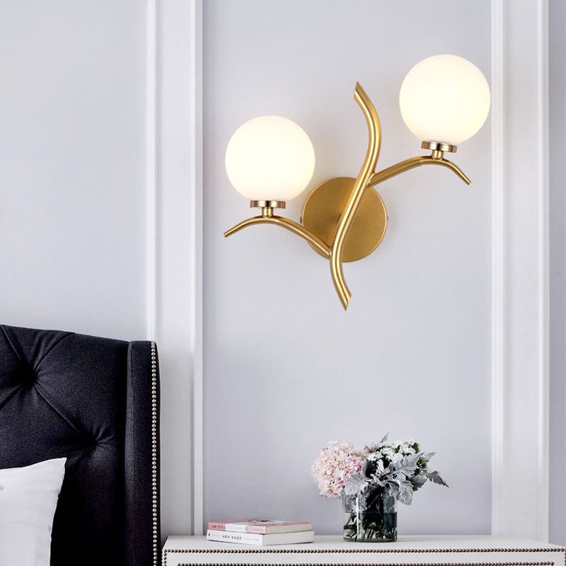Modern Style Globe Wall Light Glass 2 Light Sconces for Bedroom