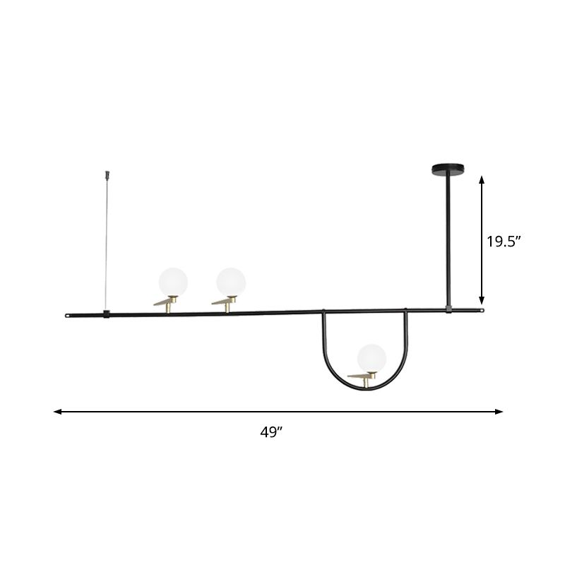 3 cabezas de iluminación de isla lineal minimalismo de metal colgante colgante en negro con tono de vidrio ópalo