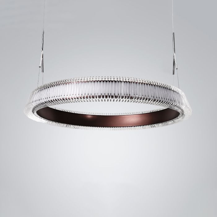 Contemporary 1/2/3-Light Ceiling Pendant Light with Crystal Shade Brown Ring LED Chandelier Lamp for Dining Room