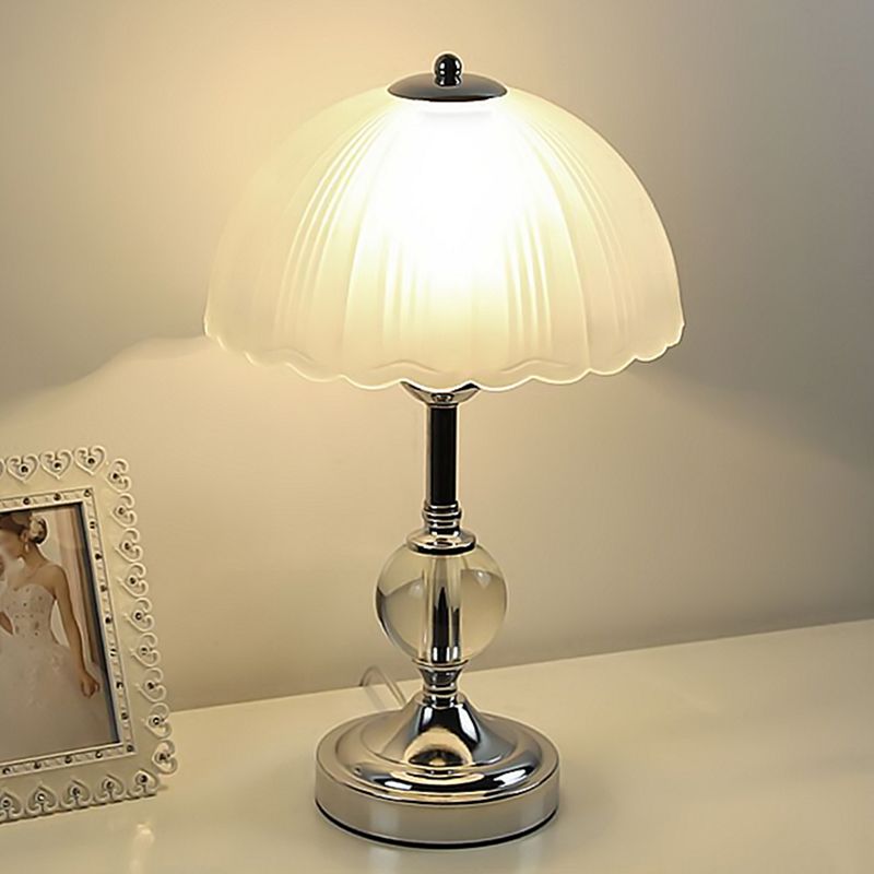 Chrome Hemispherical Table Lamp Modern 1 Head Frosted Glass Night Light with Crystal Accents