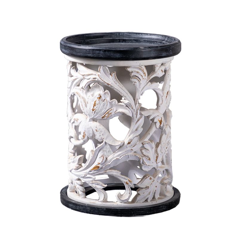 Iron Drum End Table Round Wood Tray Top Side End Table - Distressed Surface Treatment